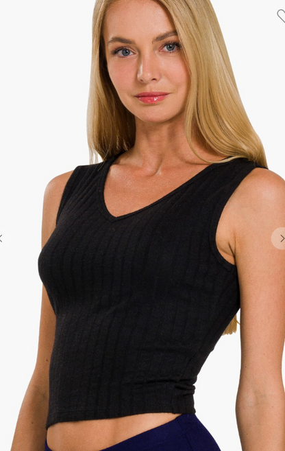 Maya Ribbed Scoop Neck Crop Tank for Women Cropped Sleeveless Tank Top Soft Stretch Fitted Everyday Basic Punchy Cactus