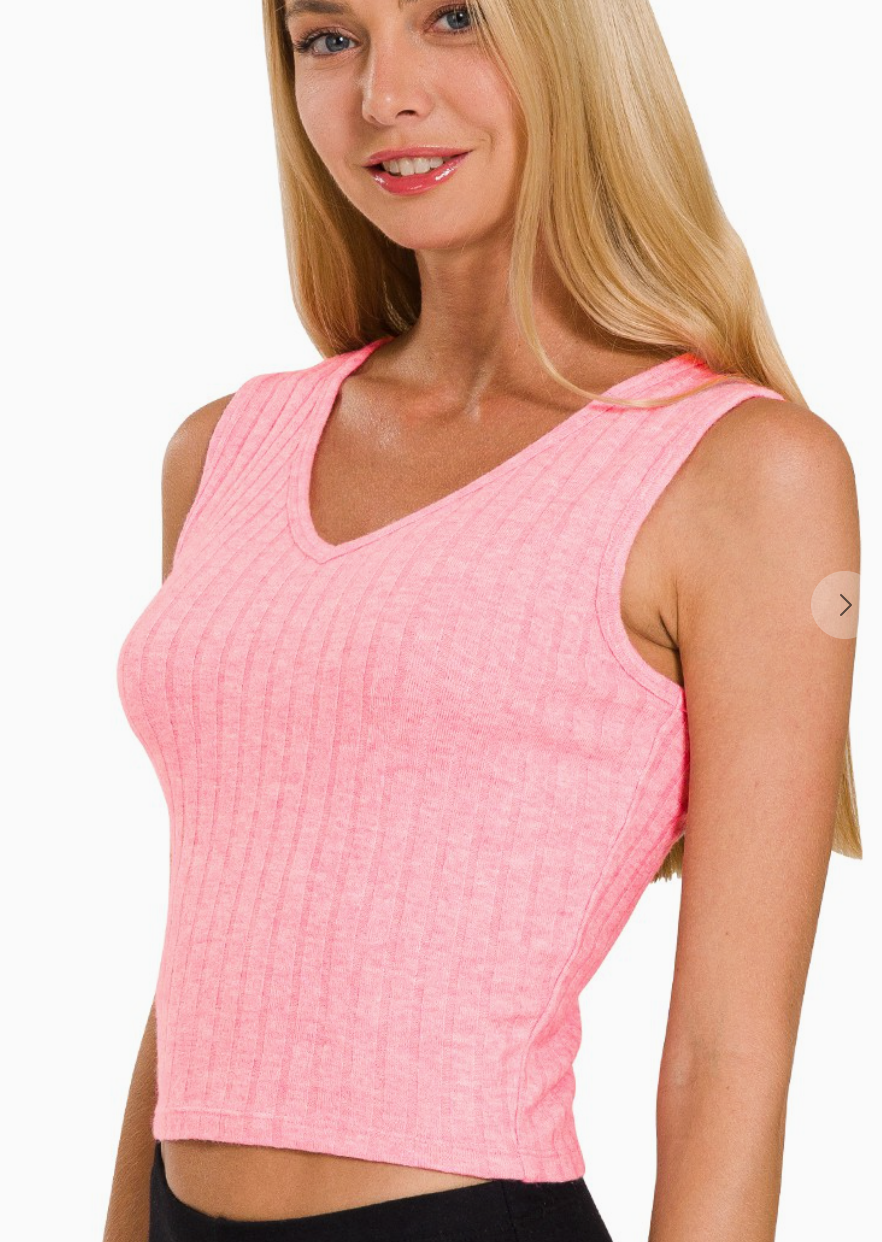 Maya Ribbed Scoop Neck Crop Tank for Women Cropped Sleeveless Tank Top Soft Stretch Fitted Everyday Basic Punchy Cactus