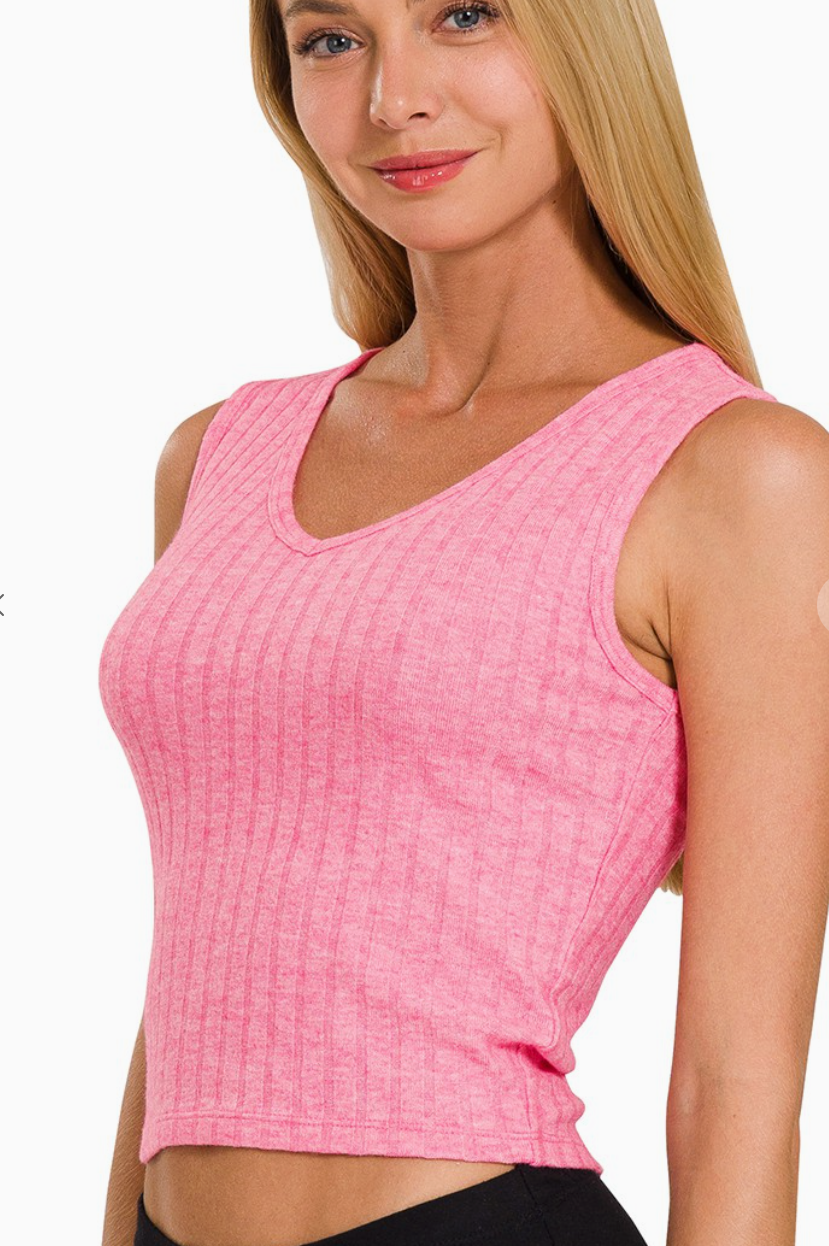 Maya Ribbed Scoop Neck Crop Tank for Women Cropped Sleeveless Tank Top Soft Stretch Fitted Everyday Basic Punchy Cactus