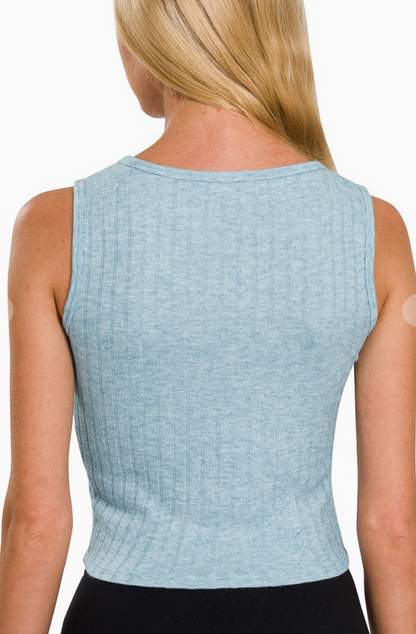 Maya Ribbed Scoop Neck Crop Tank for Women Cropped Sleeveless Tank Top Soft Stretch Fitted Everyday Basic Punchy Cactus