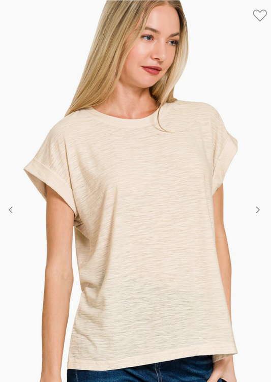 Emery Slub Cuffed Sleeve Tee for Women Short Sleeve T Shirt Soft Everyday Basic Casual Top Punchy Cactus