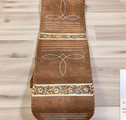 Boot Stitch Western Tooled Leather Table Runner 6ft | Western Home Decor | Handmade Dining Table Accent | Punchy Cactus