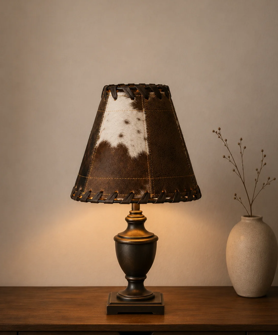 Small Cowhide & Leather Lampshade