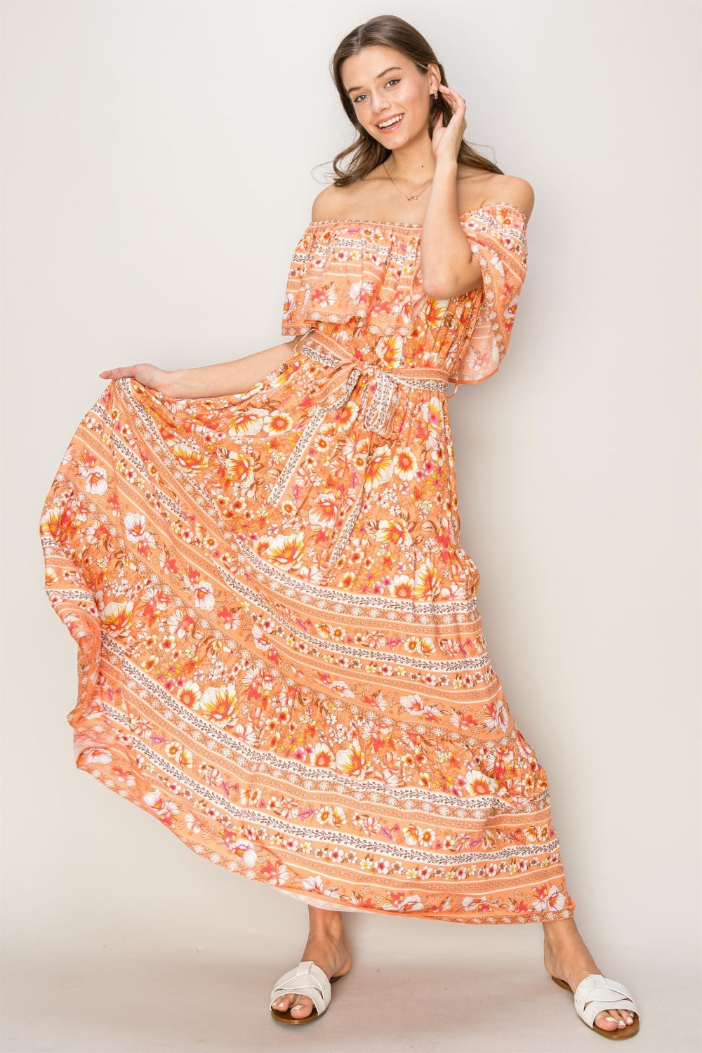 Floral Off-Shoulder Tie Front Maxi Dress - Online Exclusive