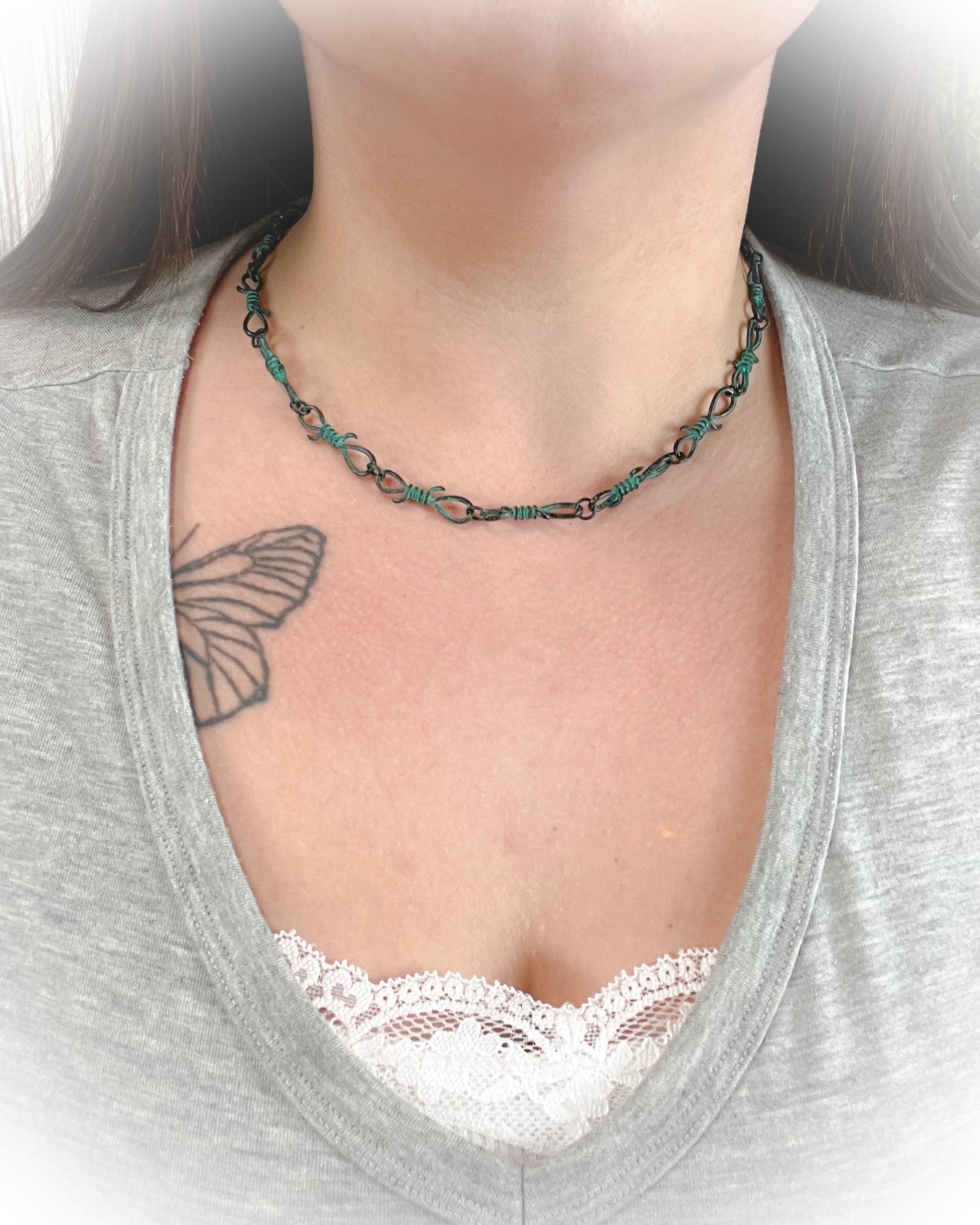 barbed wire choker necklace patina | punchy cactus | western boutique | western necklace 