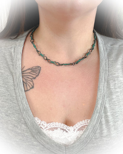 barbed wire choker necklace patina | punchy cactus | western boutique | western necklace 