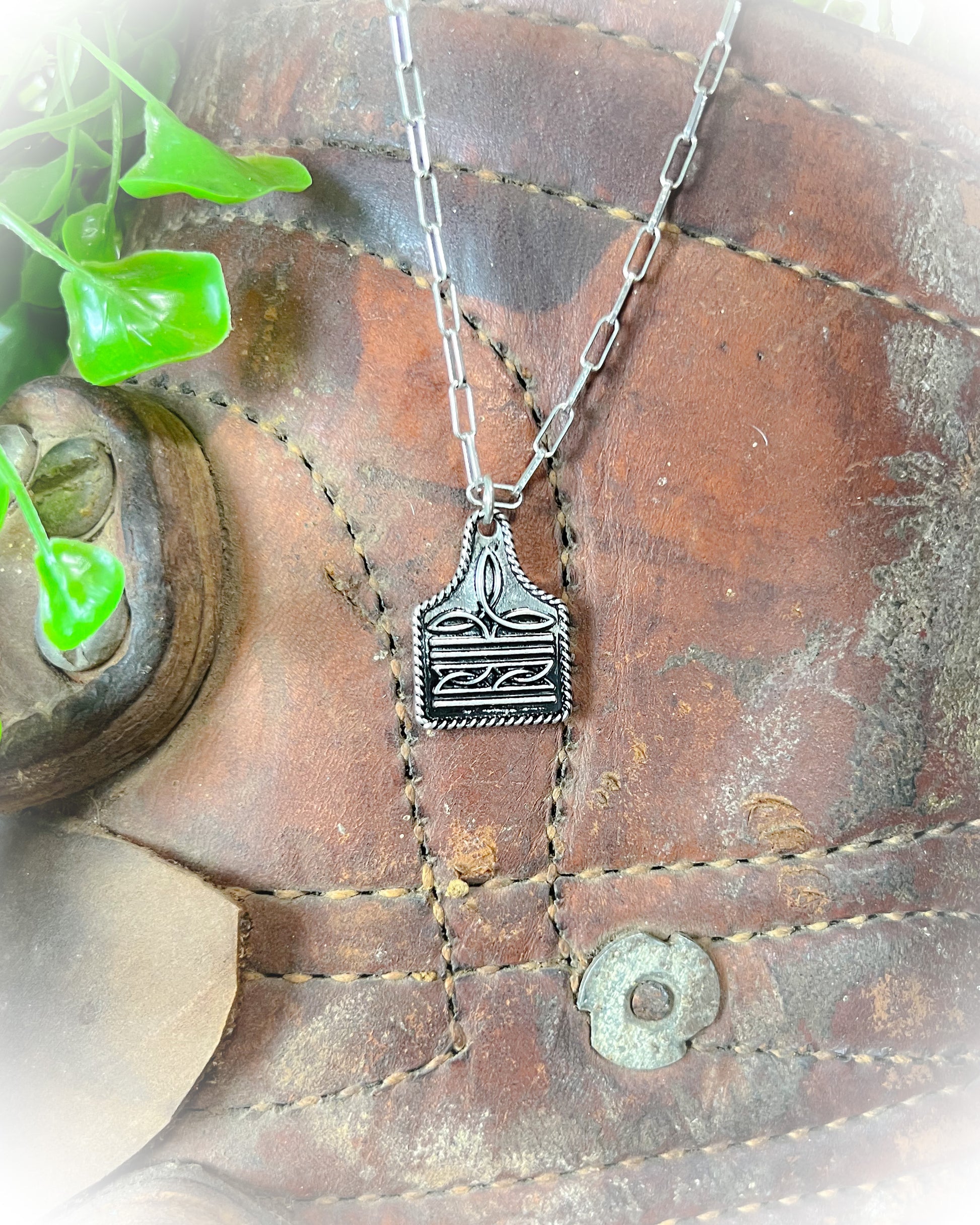 boot stitch cow tag western necklace | punchy cactus | western boutique | western necklace 