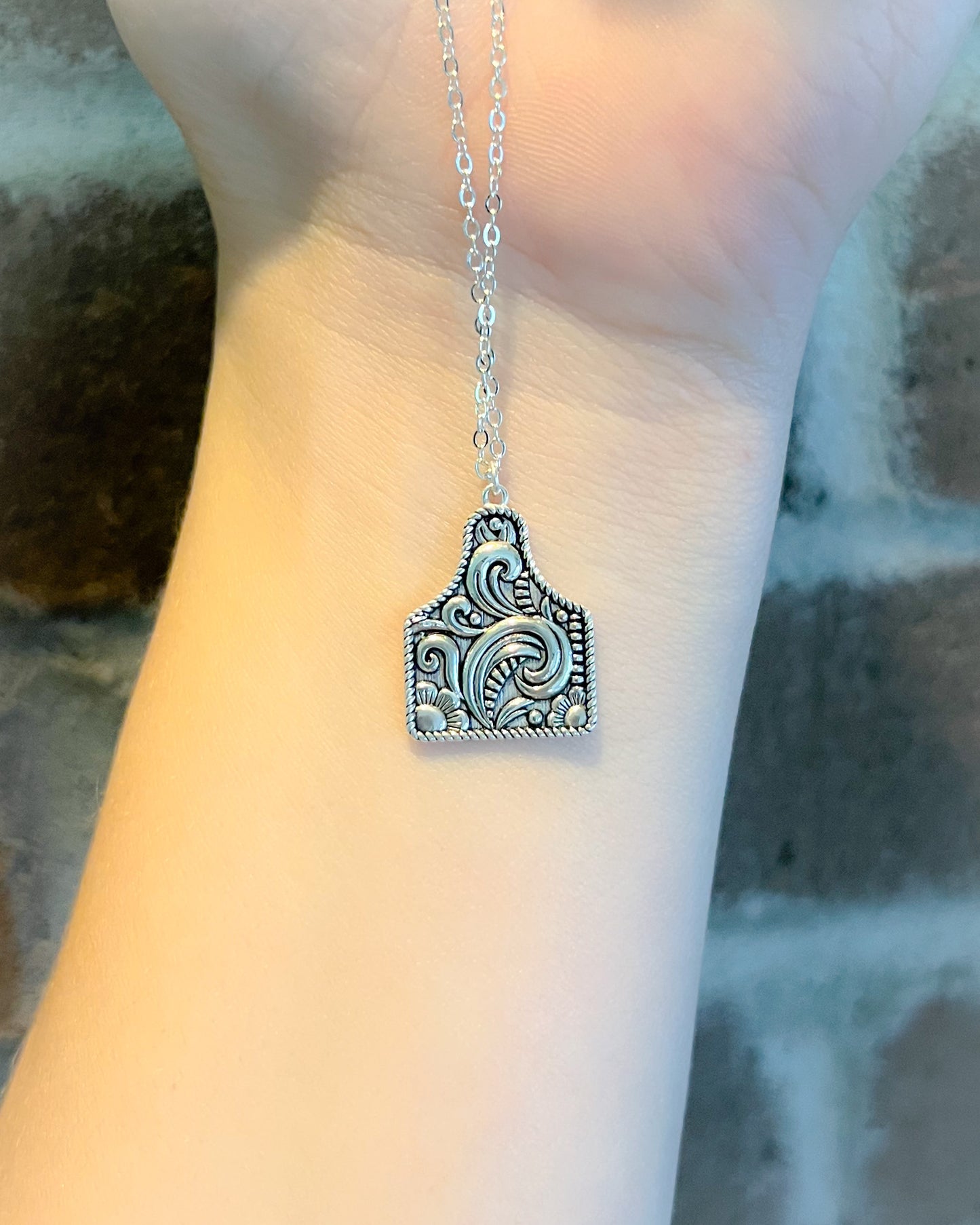 sterling silver engraved cow tag necklace | western jewelry | western necklace 