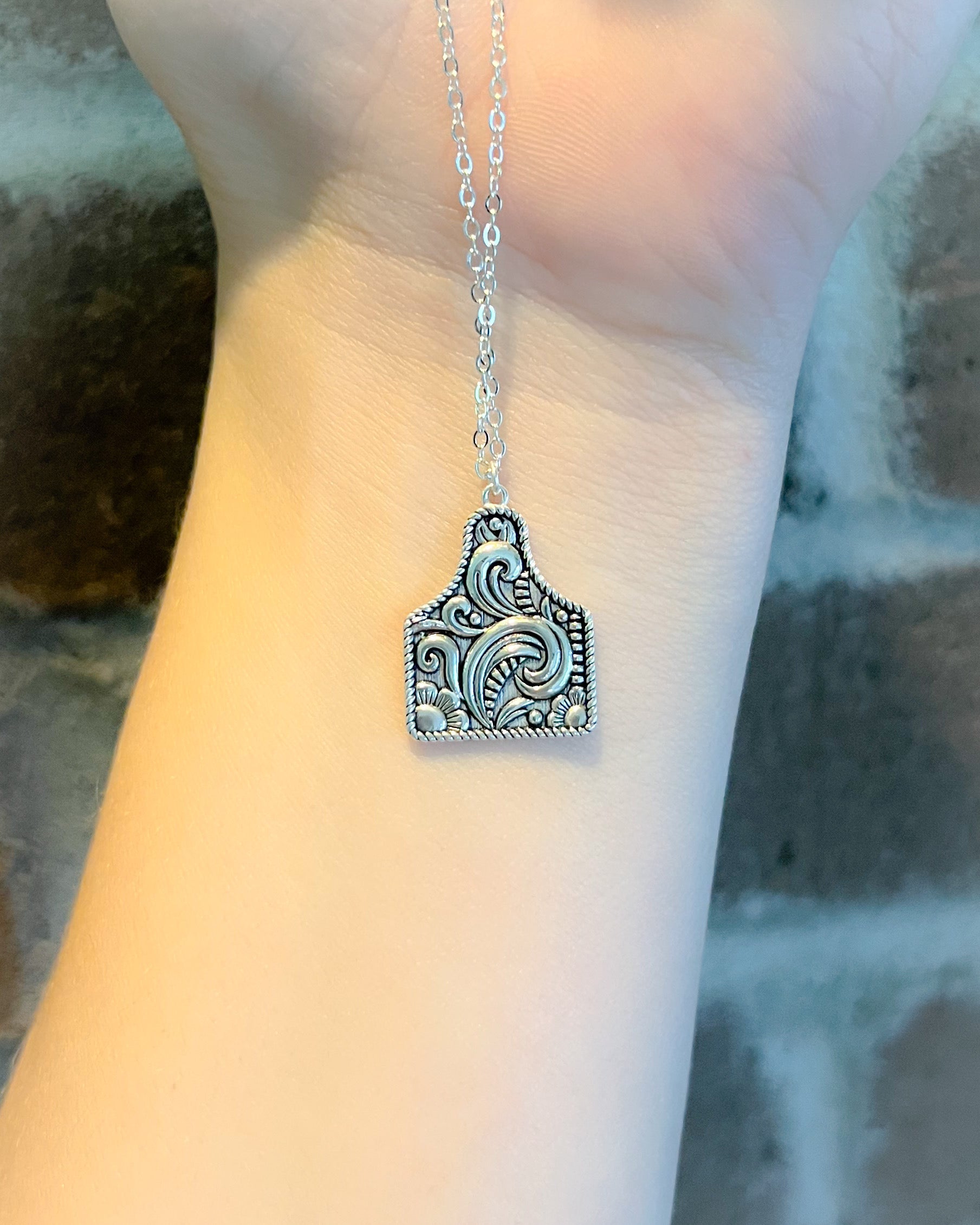 sterling silver engraved cow tag necklace | western jewelry | western necklace 
