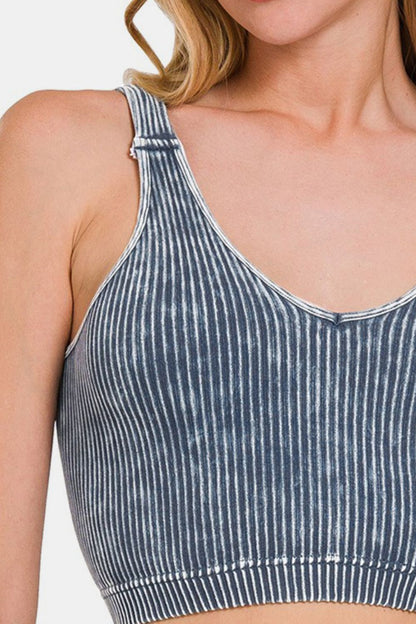 Washed Ribbed Cropped V-Neck Tank - Online Exclusive