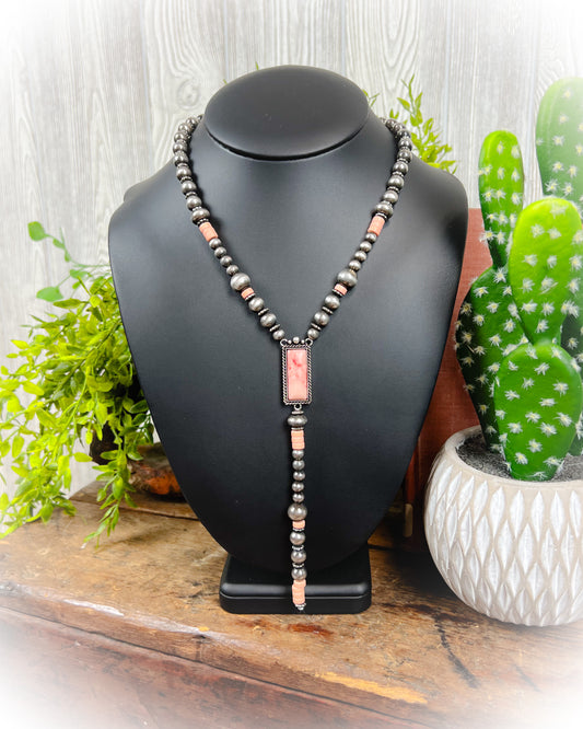 faux navajo pearl and corral beaded lariat necklace | punchy cactus | western boutique | western necklace
