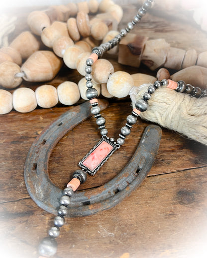 faux navajo pearl and corral beaded lariat necklace | punchy cactus | western boutique | western necklace