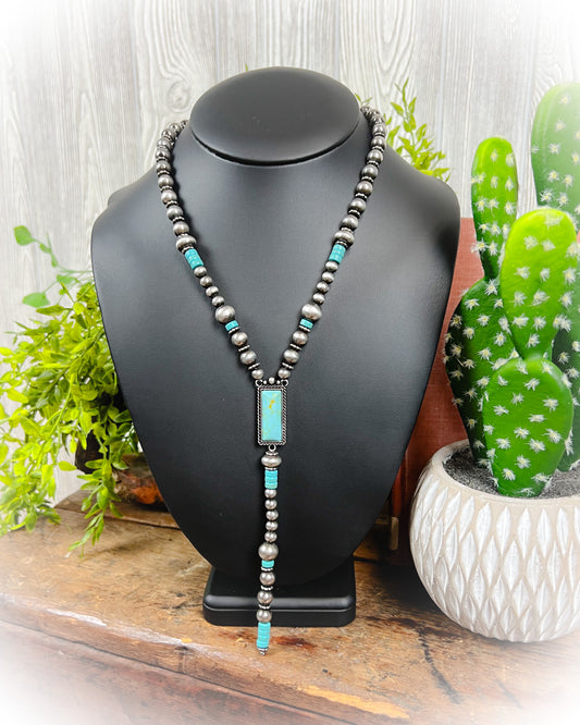 faux navajo pearl and turquoise beaded lariat necklace | punchy cactus | western boutique | western necklace