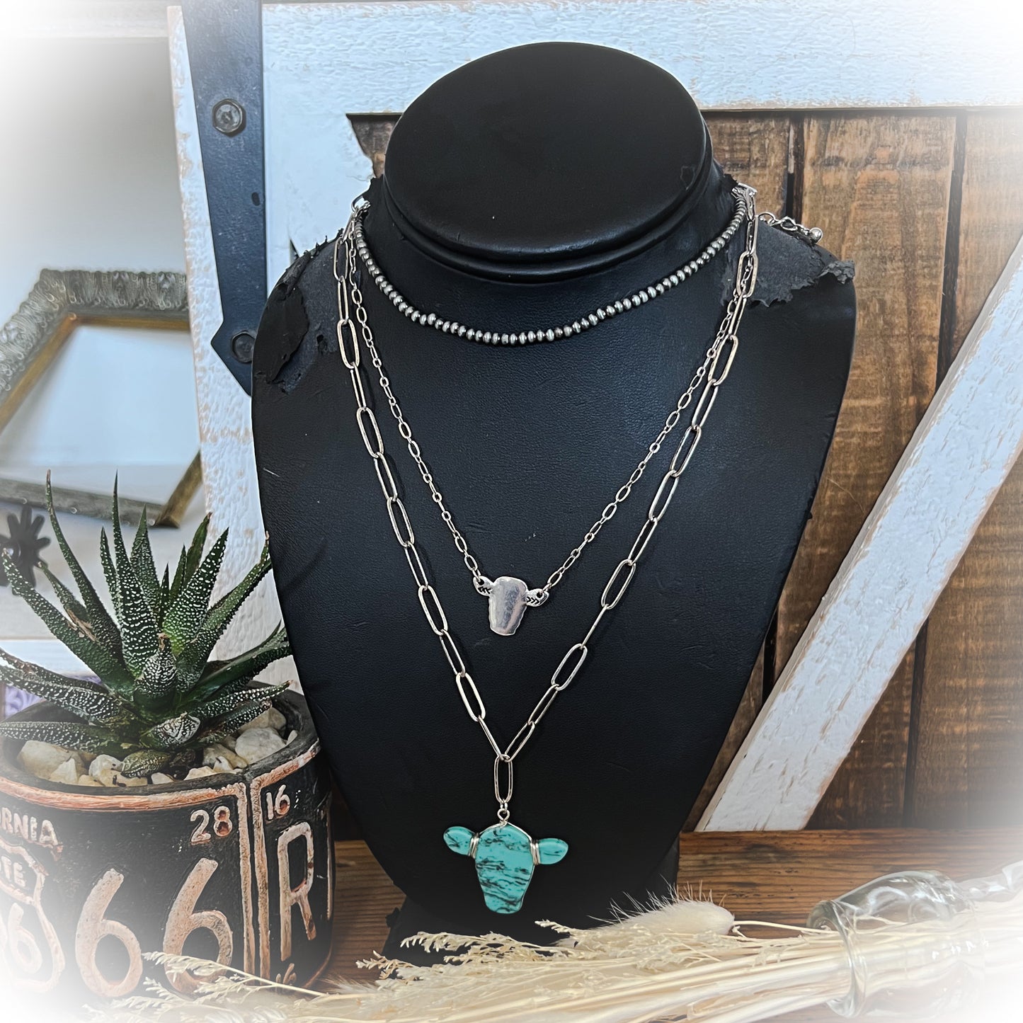 Cow Layered Necklace - Turquoise