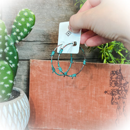 Barbed Wire Hoop Earrings - Patina