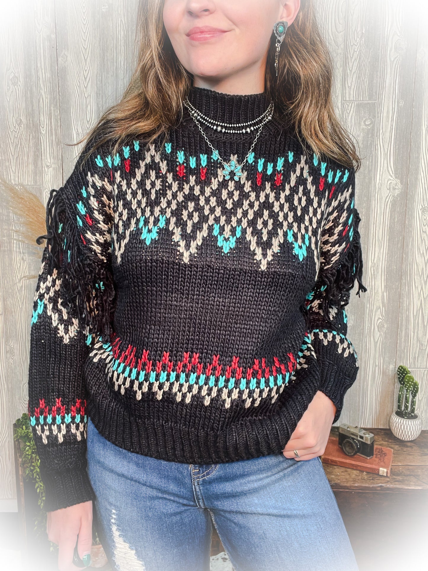 Western Mock Turtleneck Sweater