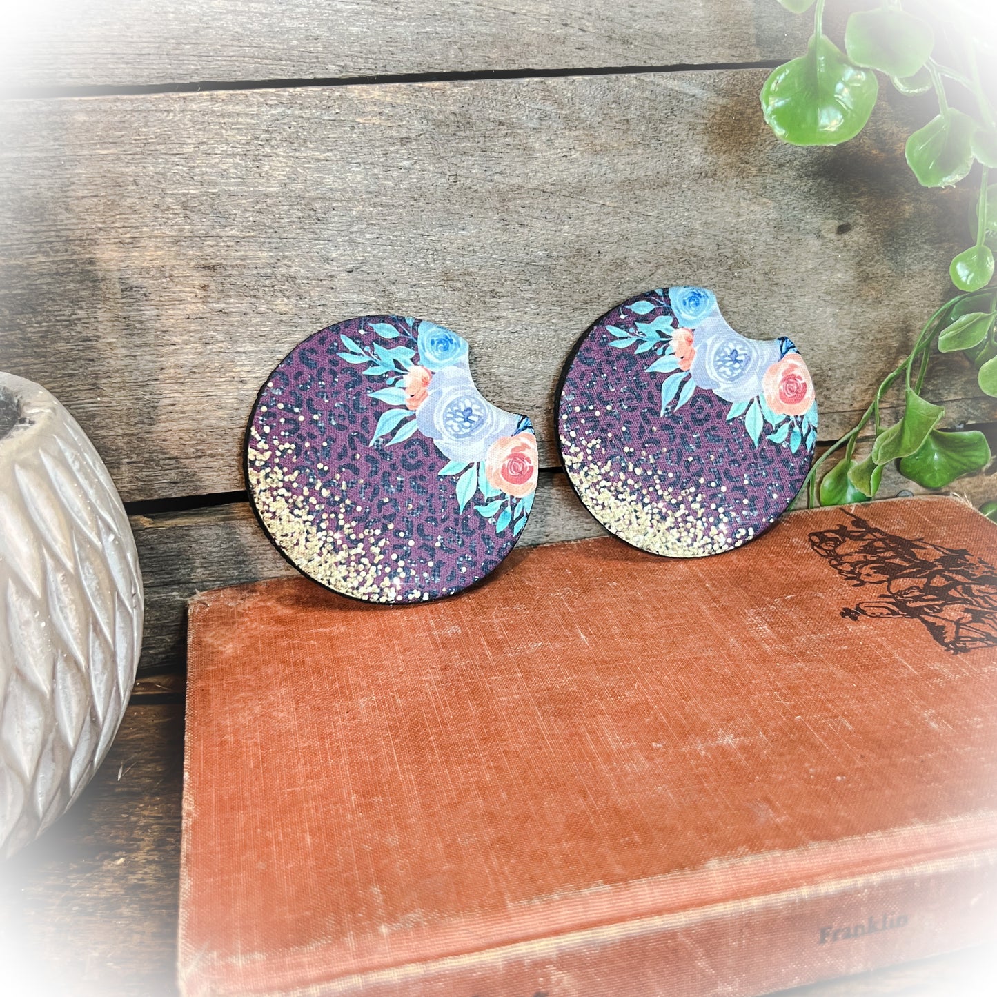 Purple Cheetah Print Car Coaster