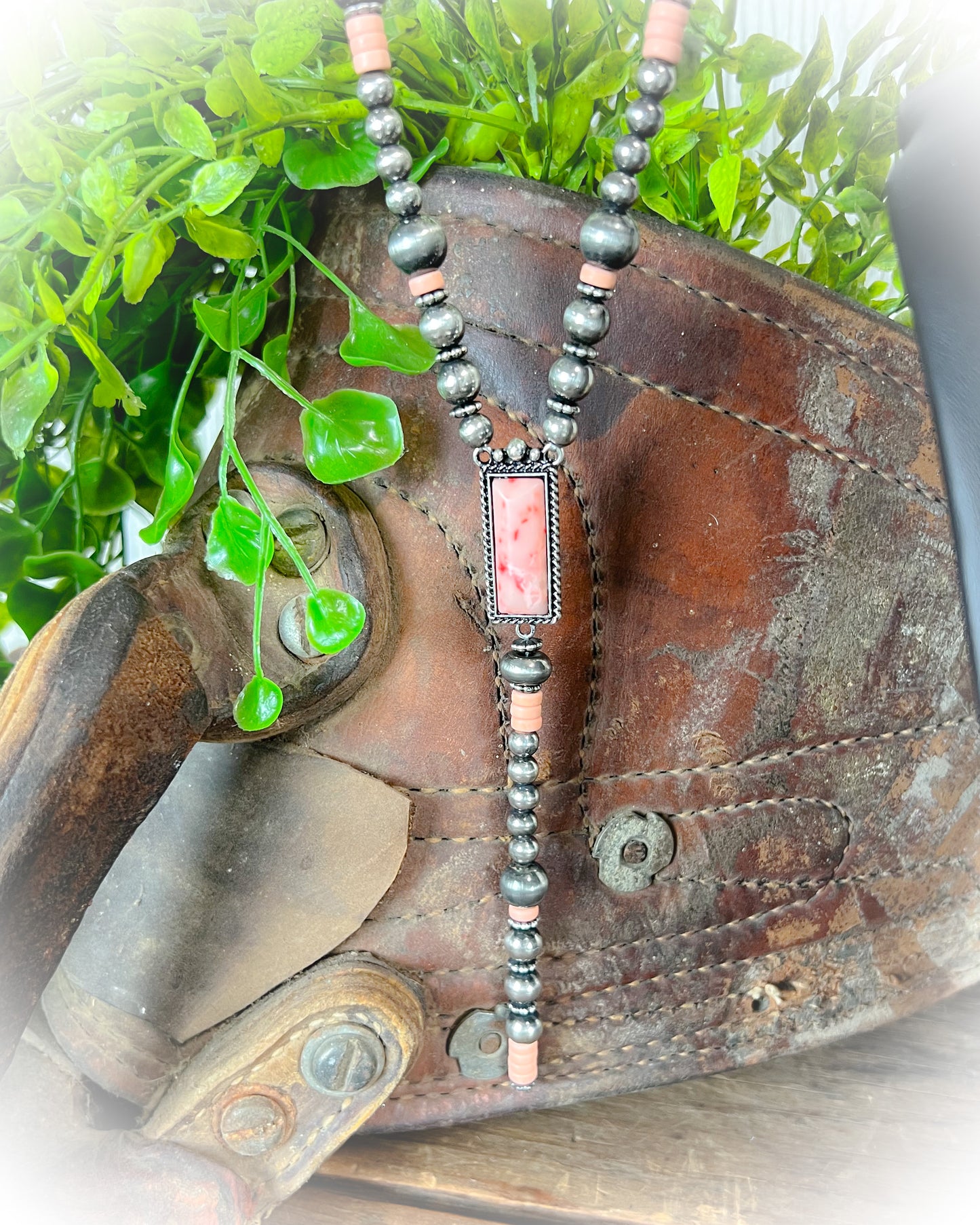 faux navajo pearl and corral beaded lariat necklace | punchy cactus | western boutique | western necklace