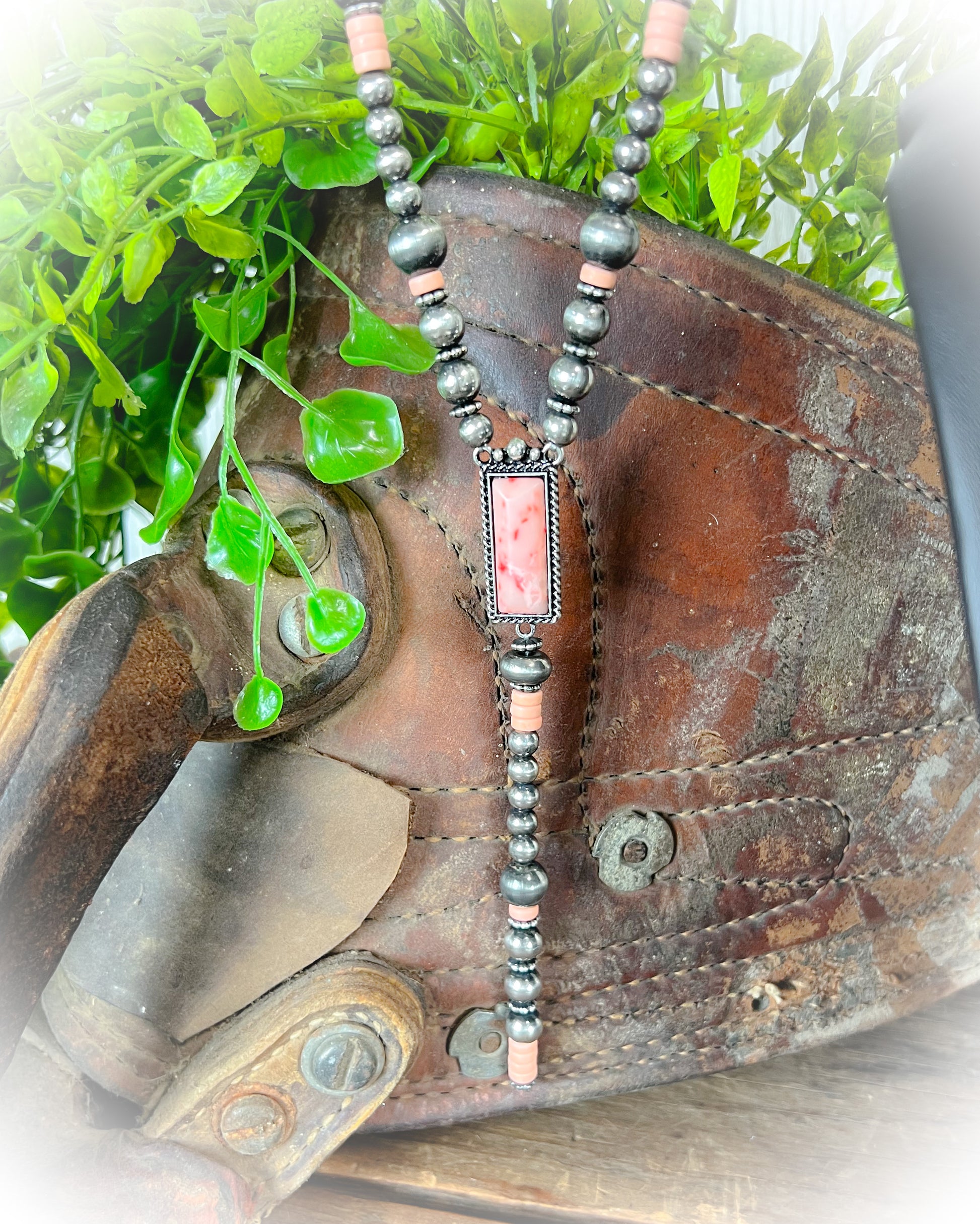 faux navajo pearl and corral beaded lariat necklace | punchy cactus | western boutique | western necklace