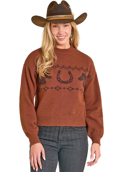 Giddy Up Horse Sweater - Burnt Orange - Western Sweater