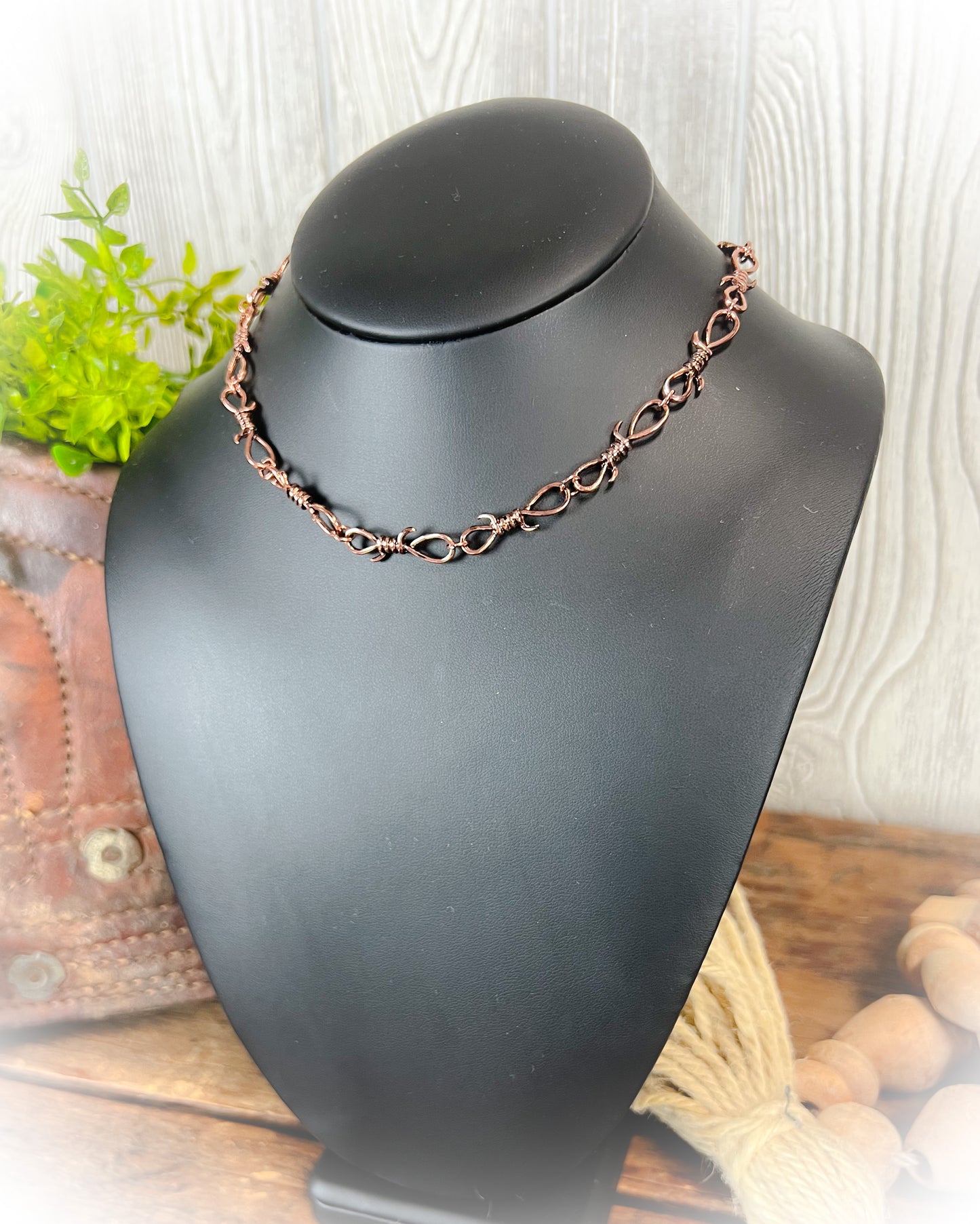 barbed wire choker necklace bronze | punchy cactus | western boutique | western necklace 