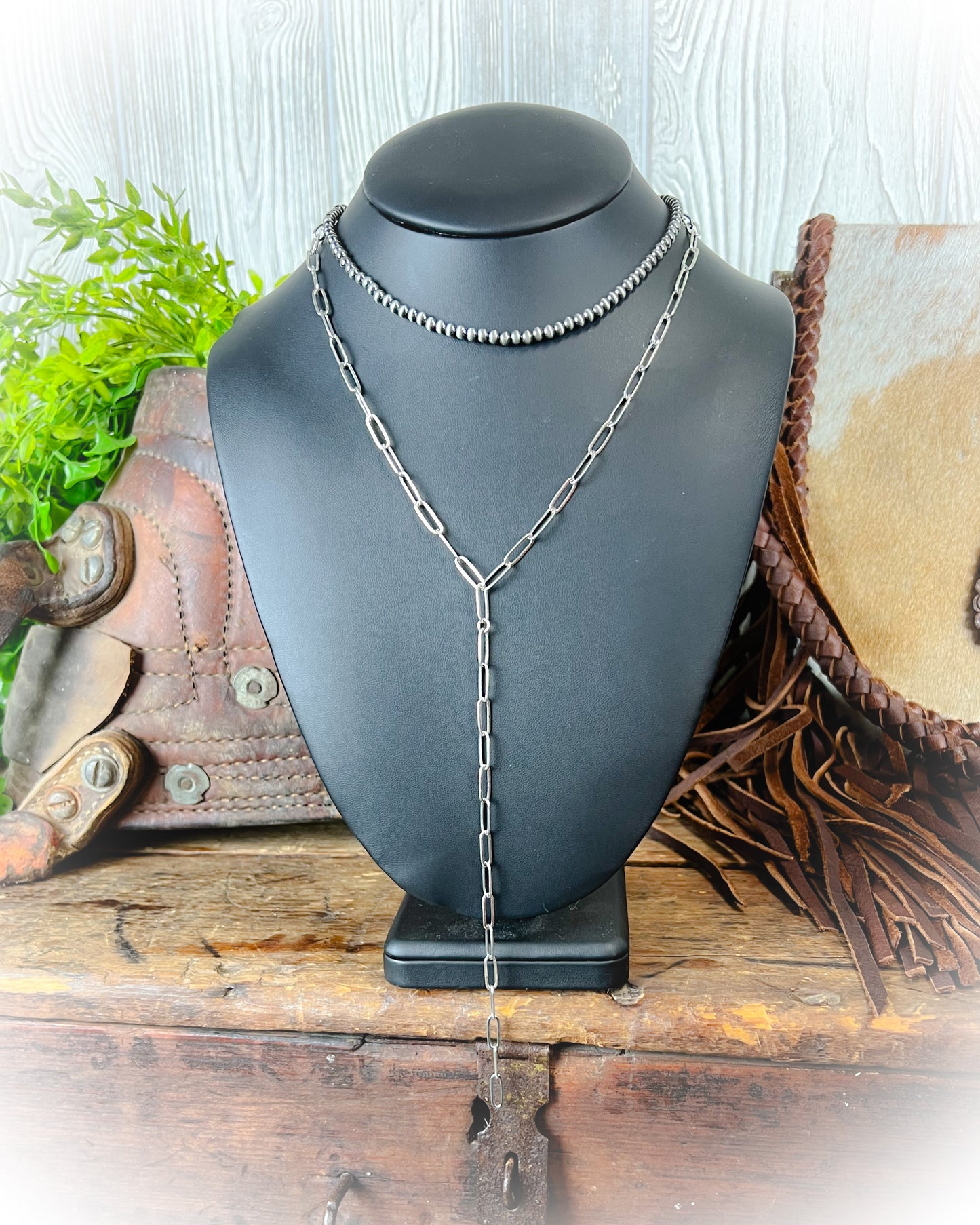 western faux pearl paperclip chain lariat necklace | punchy cactus western boutique | western necklace | western jewelry 