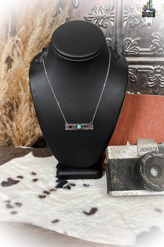 arrow bar necklace with turquoise stone | Punchy Cactus | Western Boutique