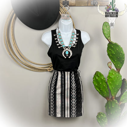 western boho black and white aztec print skirt