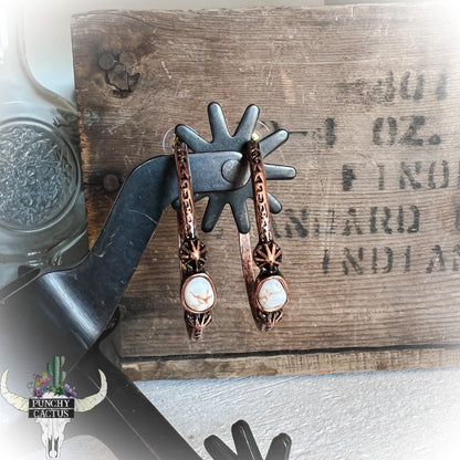 bronze  semi hoop western earrings with white stone