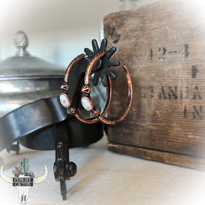 bronze  semi hoop western earrings with white stone