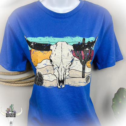 western boutique bull skull unisex graphic tee - blue