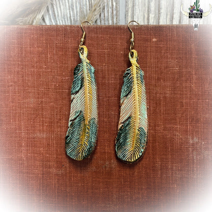 Feather - Tooled Leather Earrings