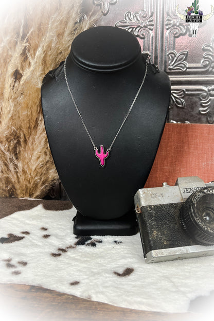 z-Hot Pink Cactus Necklace