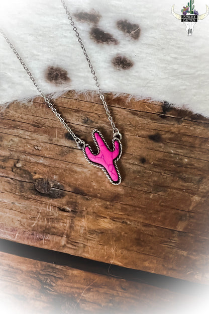 z-Hot Pink Cactus Necklace