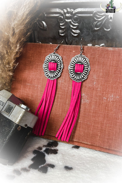 z-Concho Fringe Earrings - Hot Pink