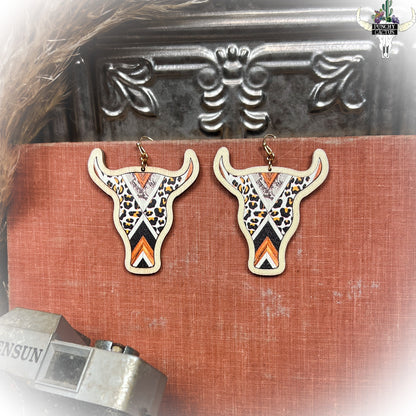 z-Wood Steer Head Earrings - Cheetah Print