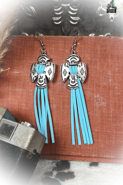 z-Thunderbird Fringe Earrings - Turquoise