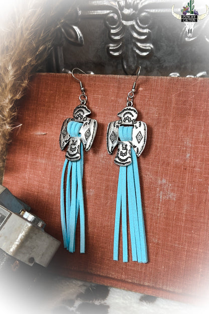 z-Thunderbird Fringe Earrings - Turquoise