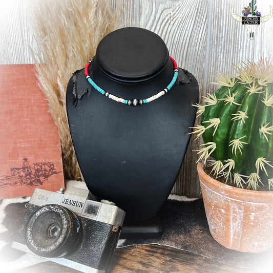 z-White Serape Beaded Choker Necklace
