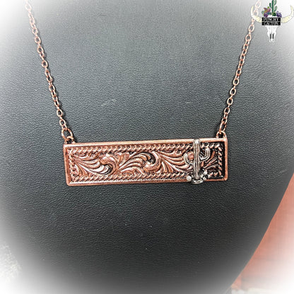 Western Cactus Bar Necklace - Bronze