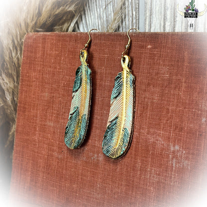 Feather - Tooled Leather Earrings