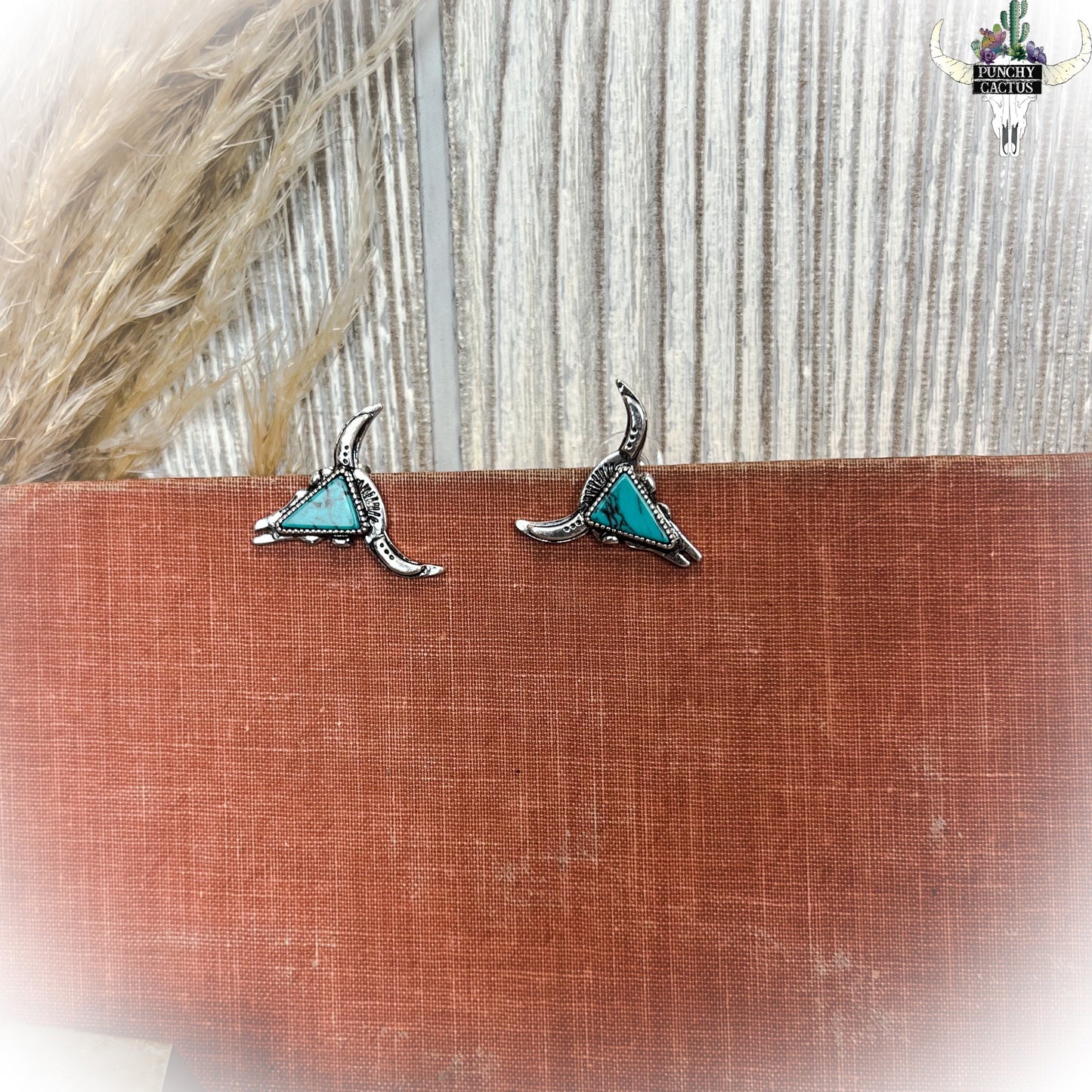 Steer Head Stud Earrings - Turquoise