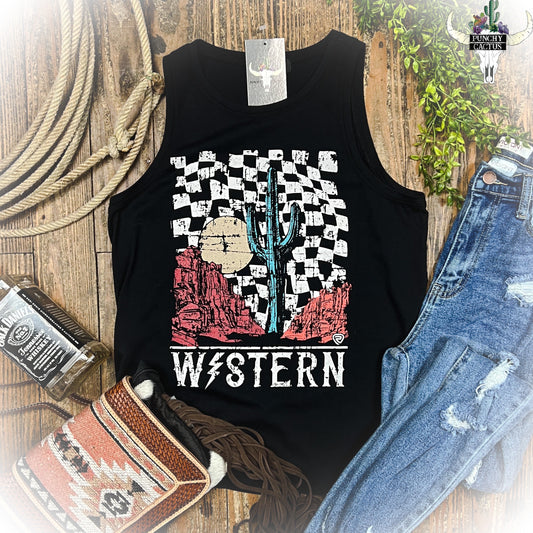 Checkered Western - Graphic Tank Top