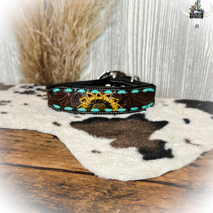 Sunflower Leather Dog Collar