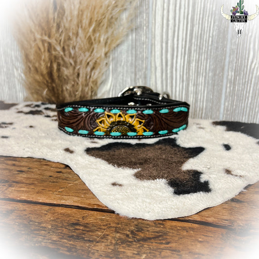 Sunflower Leather Dog Collar