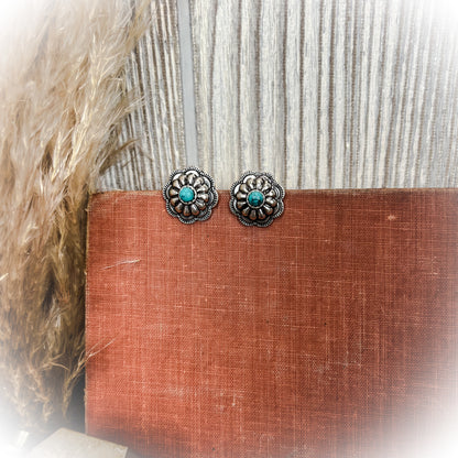 z-Flower Concho Stud Earrings - Turquoise