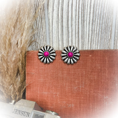 z-Concho Stud Earrings - Hot Pink