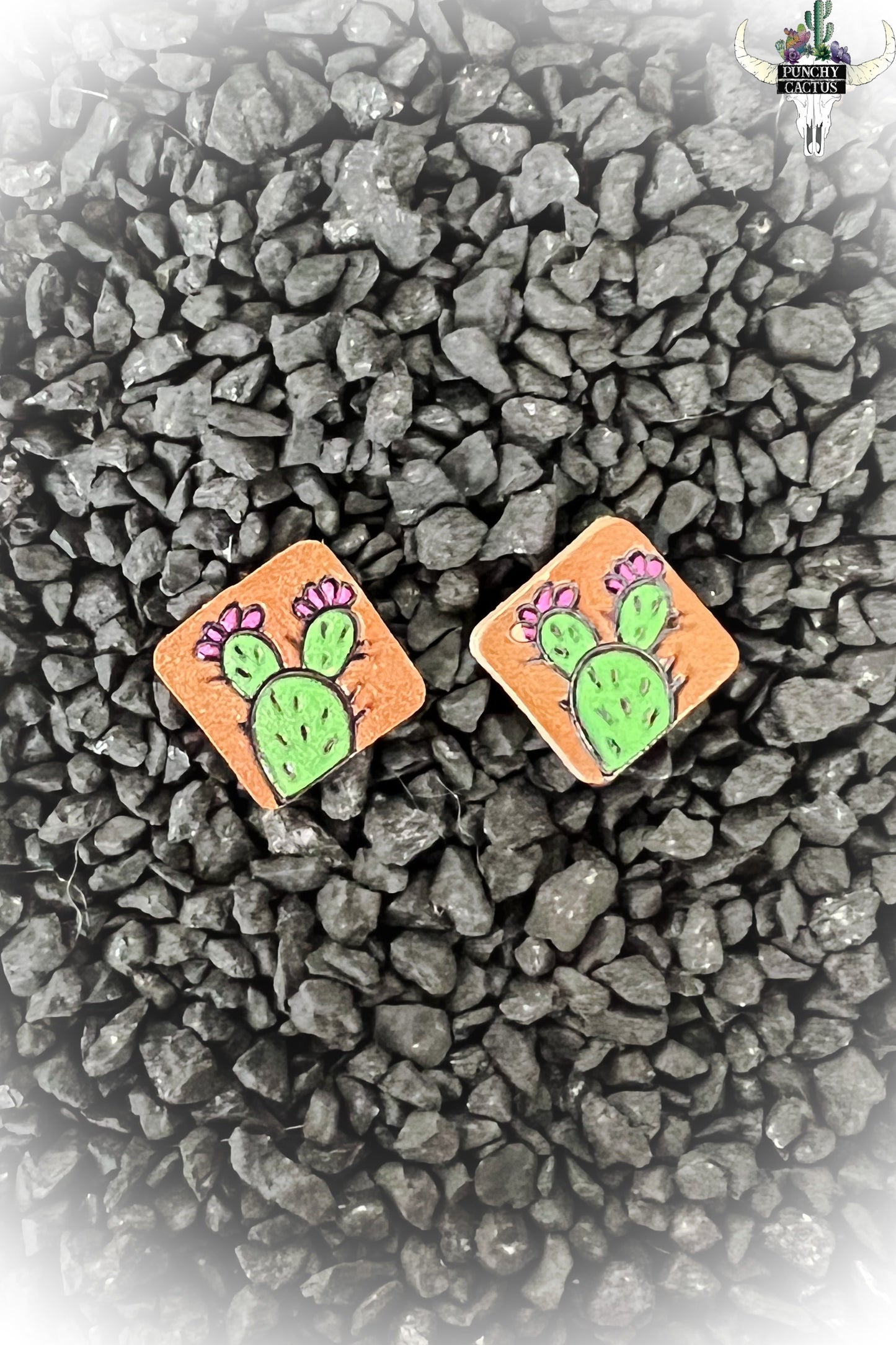 Cactus Leather Stud Earrings
