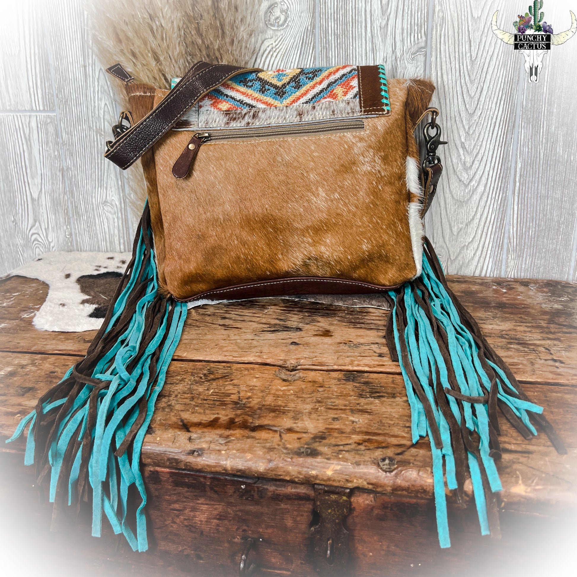 Punchy Cactus Cowhide Fringe Purse