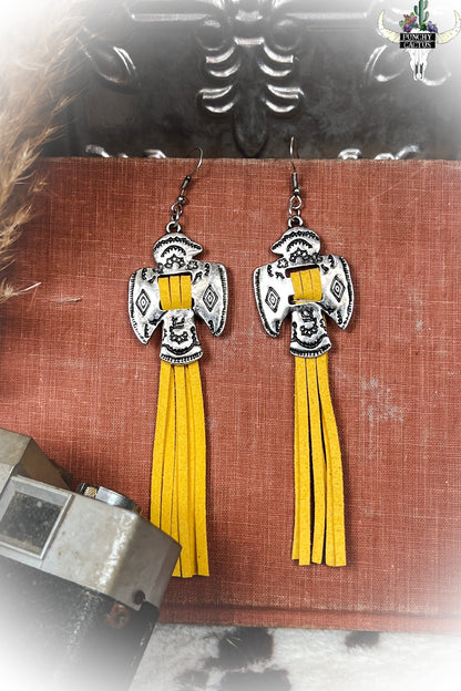 z-Thunderbird Fringe Earrings - Mustard